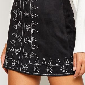 NWT Boutique Faux Suede Black Embroidered Skirt
